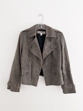 Express Genuine Leather Cropped Moto Biker Jacket Distressed Gray Size 4 NWOT